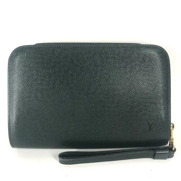 LOUIS VUITTON M30184 Taiga Baikal Bag Clutch Bag Pouch Green/GoldHardware - Picture 1 of 16